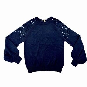 Autumn Cashmere 100% Cashmere Sweater Pearl Embellished Navy Womens S